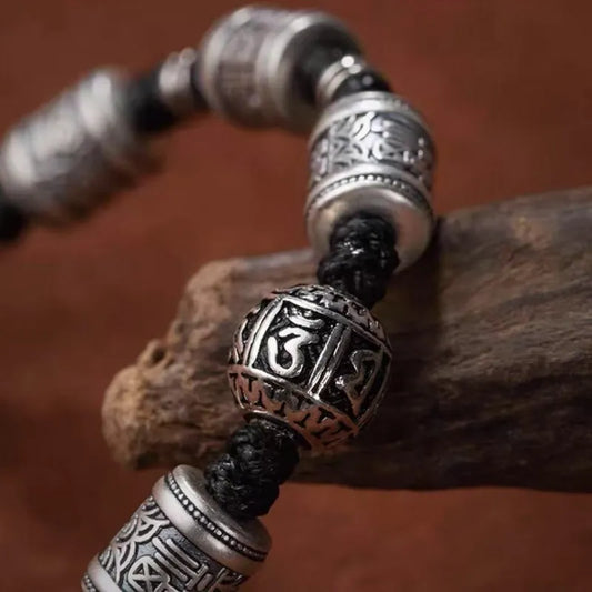 A Wearable Six-syllabled Mantra Blessing Silver Bracelet