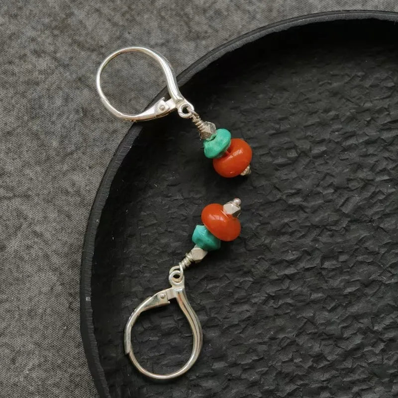 Snowland Soul Turquoise South Red Agate Silver Earrings