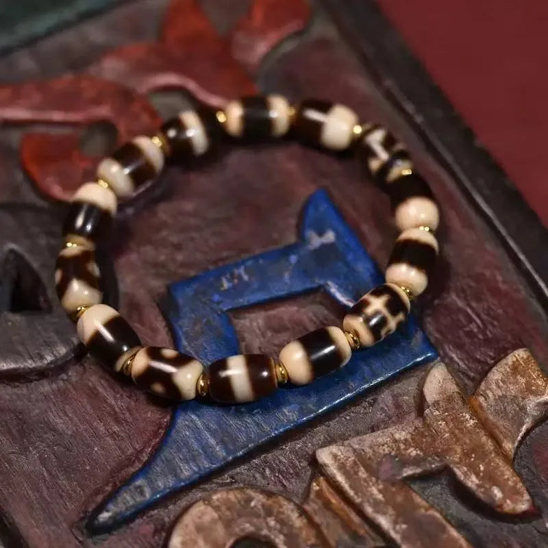 Tibetan Natural  Dzi Bead Agate Wealth Blessings Bracelet