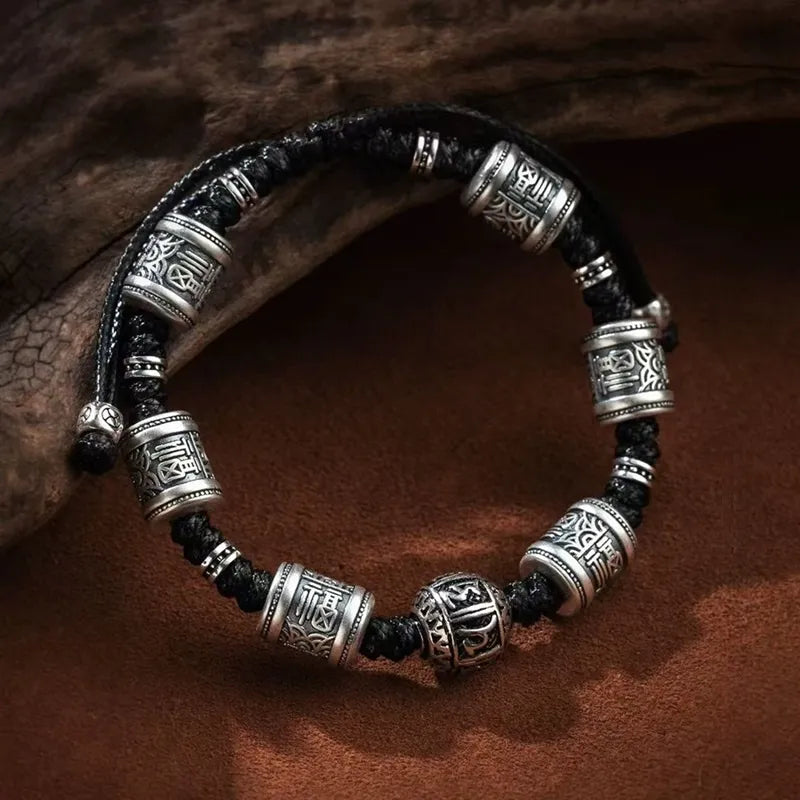 A Wearable Six-syllabled Mantra Blessing Silver Bracelet