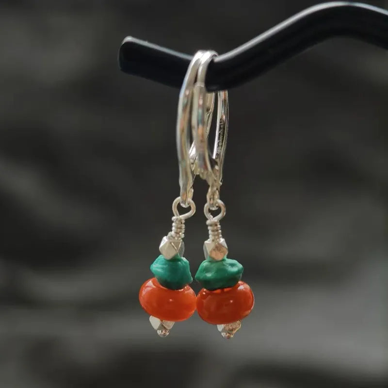 Snowland Soul Turquoise South Red Agate Silver Earrings