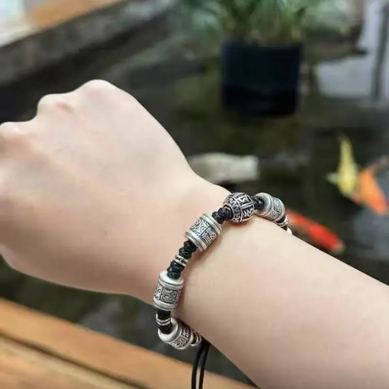 A Wearable Six-syllabled Mantra Blessing Silver Bracelet