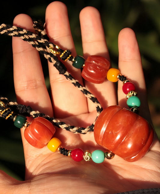 Tibetan Timeless Beauty Vintage South Red Agate Mala Necklace Pendant