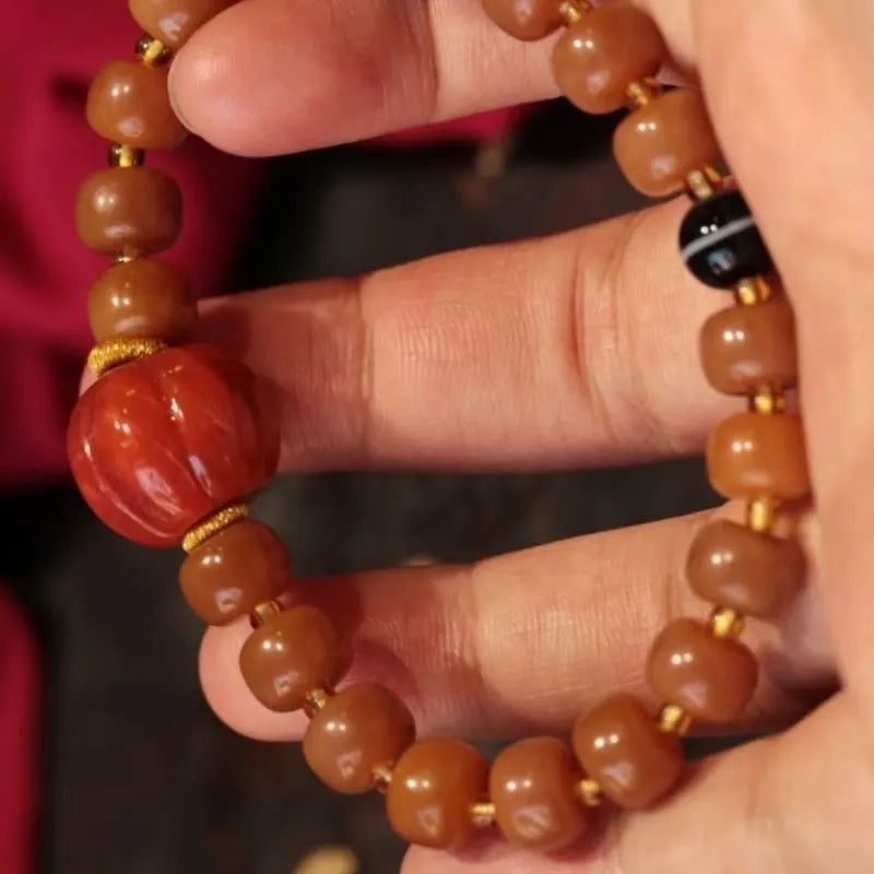 Bodhi Root and South Red Agate Bracelet for Wisdom and Fortune
