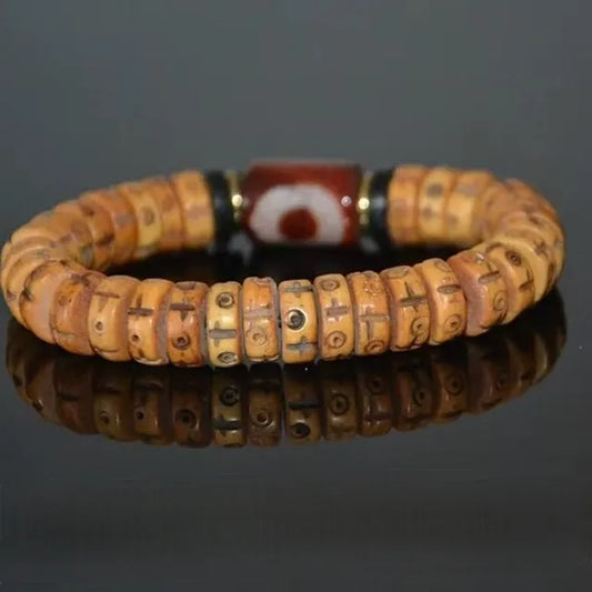 Tibetan Dzi Bead and Yak Bone Bracelet for Guardian