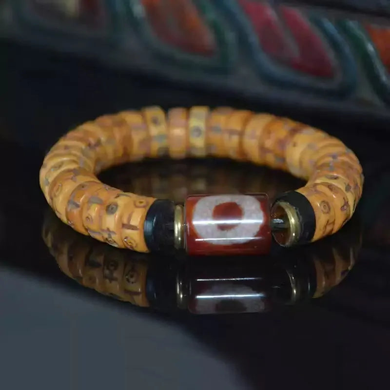 Tibetan Dzi Bead and Yak Bone Bracelet for Guardian