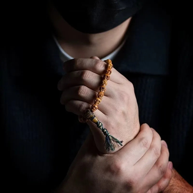 Awaken Inner Fortitude Tibetan Yak Bone Carved Skeleton Guardian Bracelet