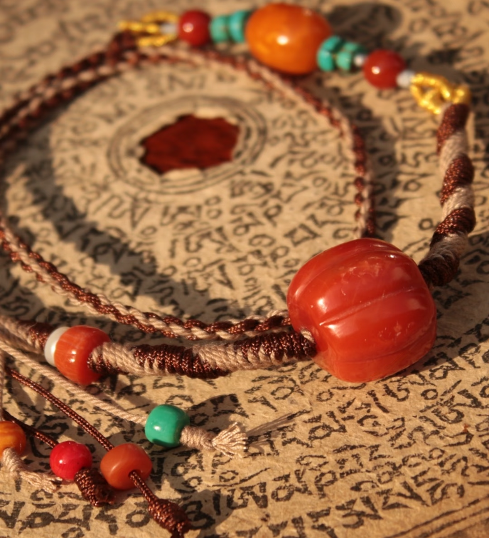 Integrated Lucky and Wealth South Red Agate Turquoise and Beeswax Pendant