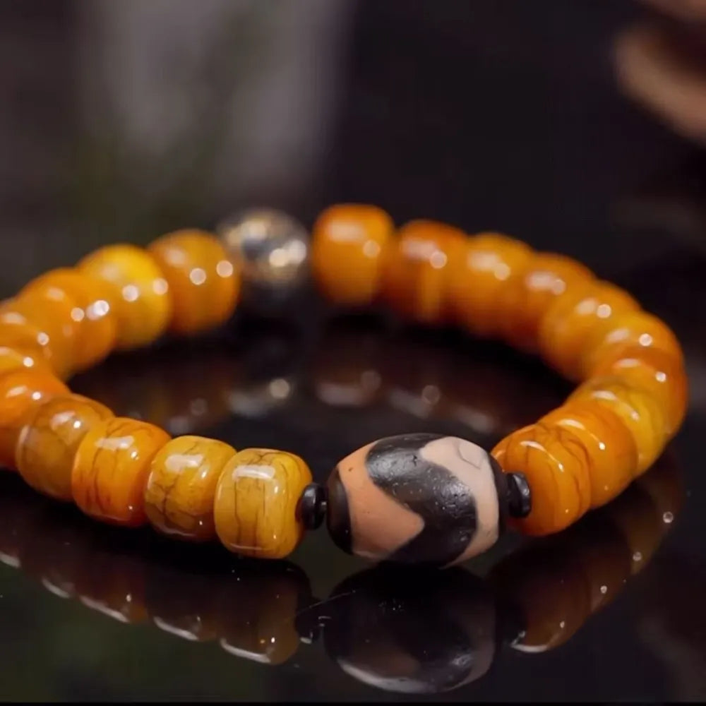 Dzi Bead and Yak Bone Bracelet for Courage and Embrace Sacred Guardian Energy