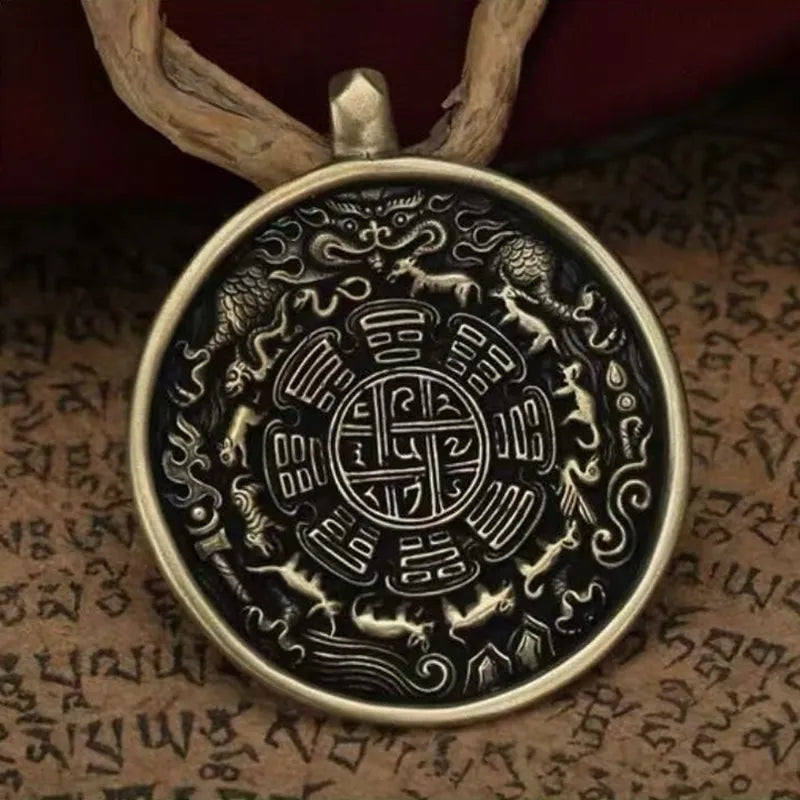 Artisan-Crafted Copper Prosperity Amulet Pendant for Wealth and Abundance