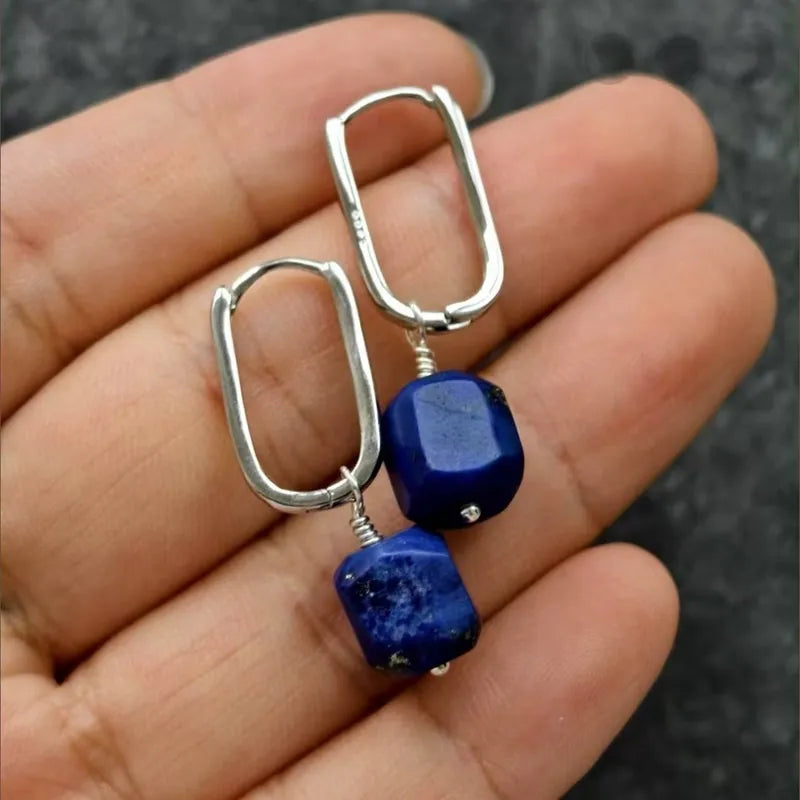 Natural Prosperity Lapis Lazuli Silver Earrings