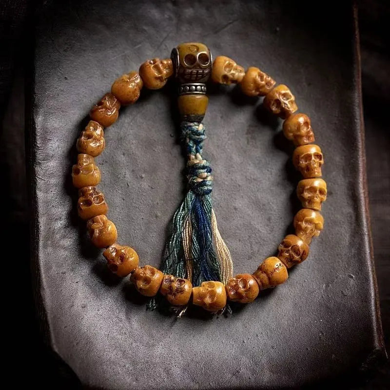Awaken Inner Fortitude Tibetan Yak Bone Carved Skeleton Guardian Bracelet
