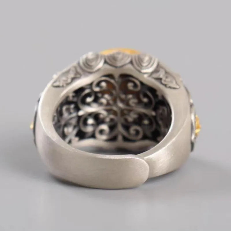 Mens Tibetan Silver Dzi Bead Ring Offer You Wisdom and Protection