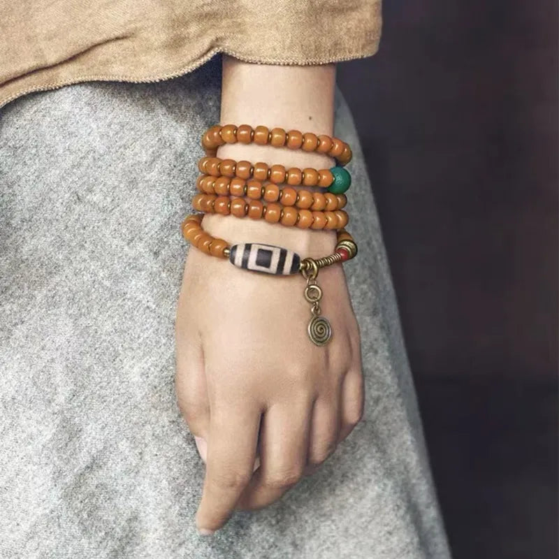 Prosperity Blessing Necklace and Bracelet with Bodhi and Dzi Bead