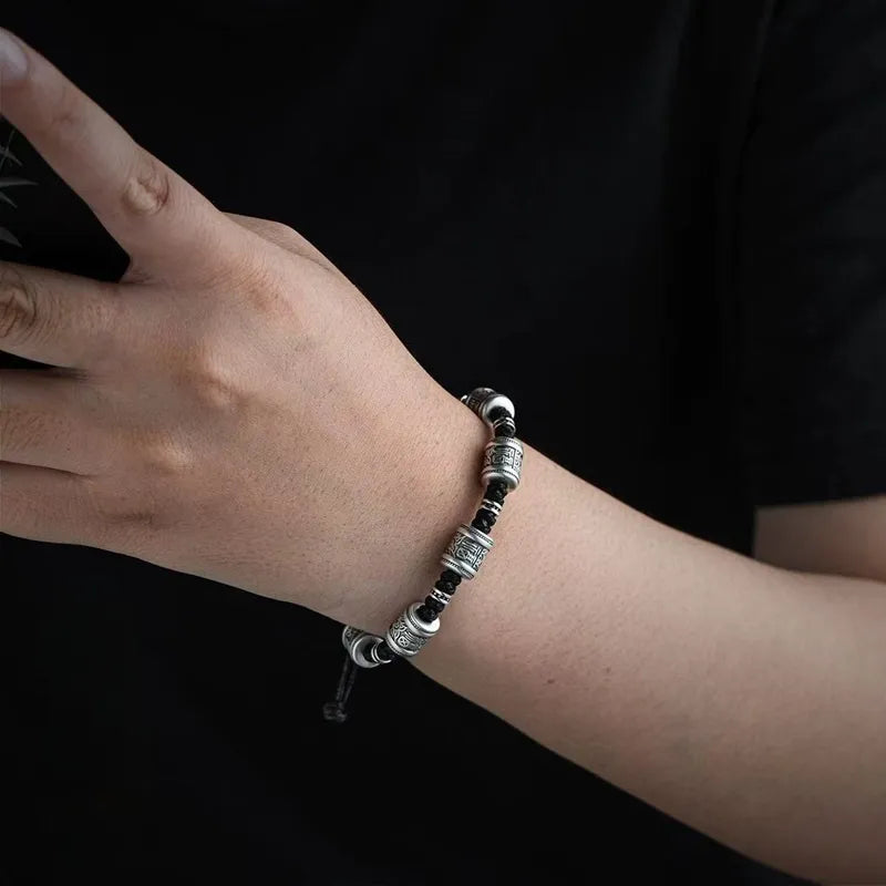 A Wearable Six-syllabled Mantra Blessing Silver Bracelet