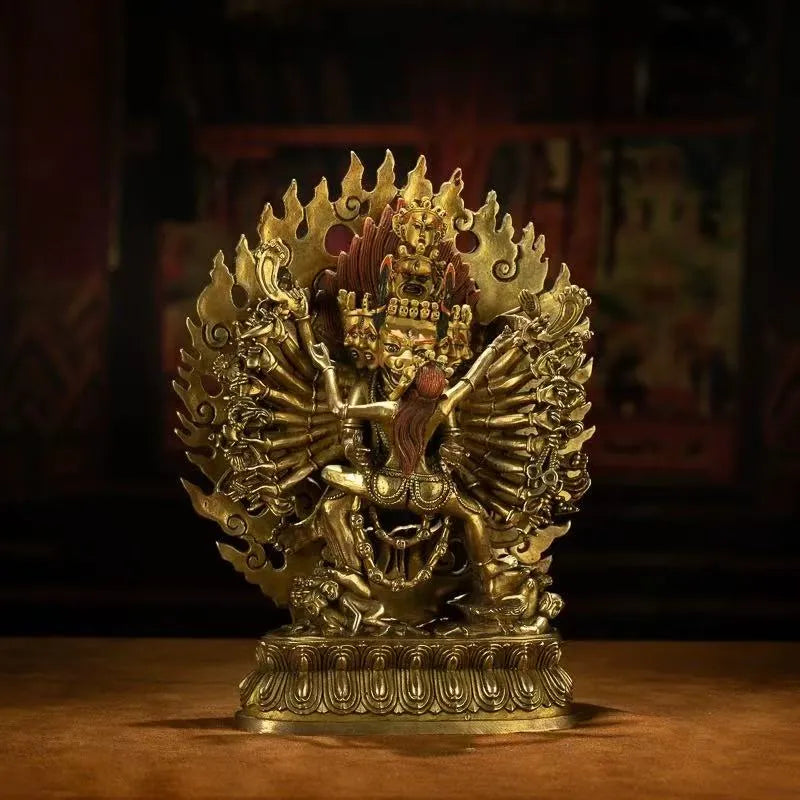 Copper-crafted 34-armed Yamantaka statue for wisdom and divine protection