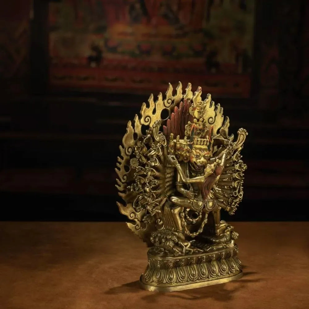 Copper-crafted 34-armed Yamantaka statue for wisdom and divine protection