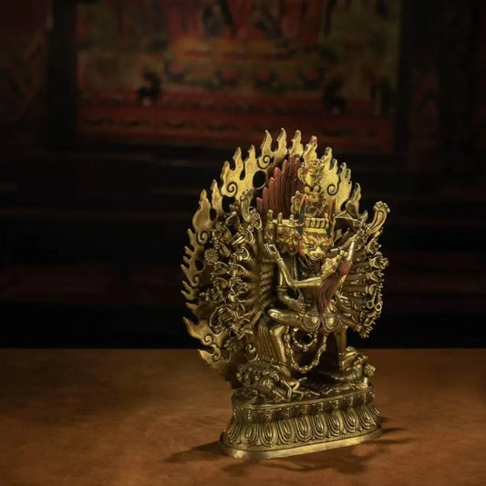 Copper-crafted 34-armed Yamantaka statue for wisdom and divine protection