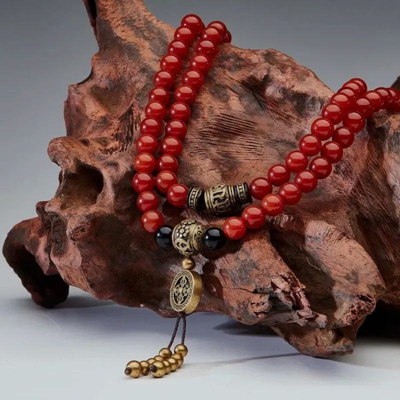 108 Red Agate Mala Beads Necklace Bracelet