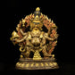 Rare Qing Dynasty Gilt Bronze Three-Faced and Six-Armed Black Jambhala Statue