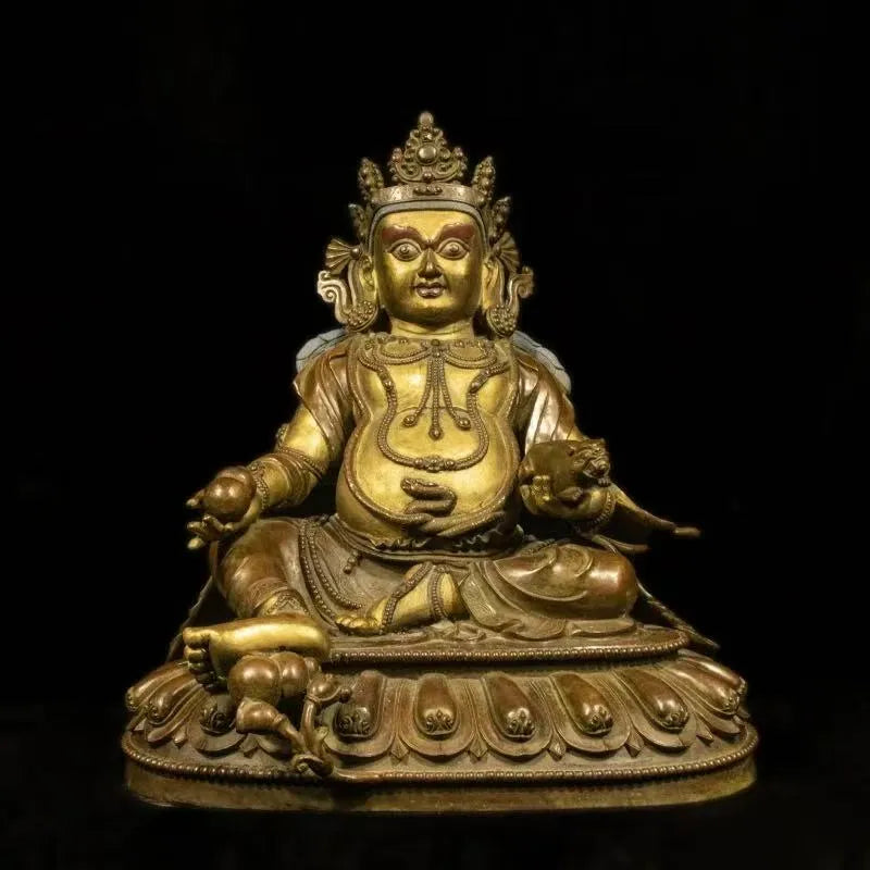 Tibetan Antique Gilded Yellow Jambhala Statue from Shalu Monastery