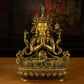 Antique Gilded Bronze Four-Armed Guanyin Statue