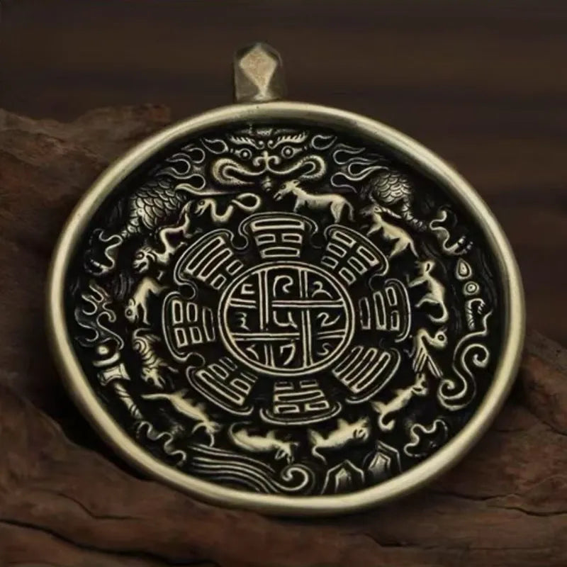 Artisan-Crafted Copper Prosperity Amulet Pendant for Wealth and Abundance