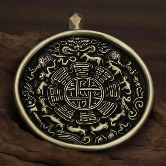 Artisan-Crafted Copper Prosperity Amulet Pendant for Wealth and Abundance