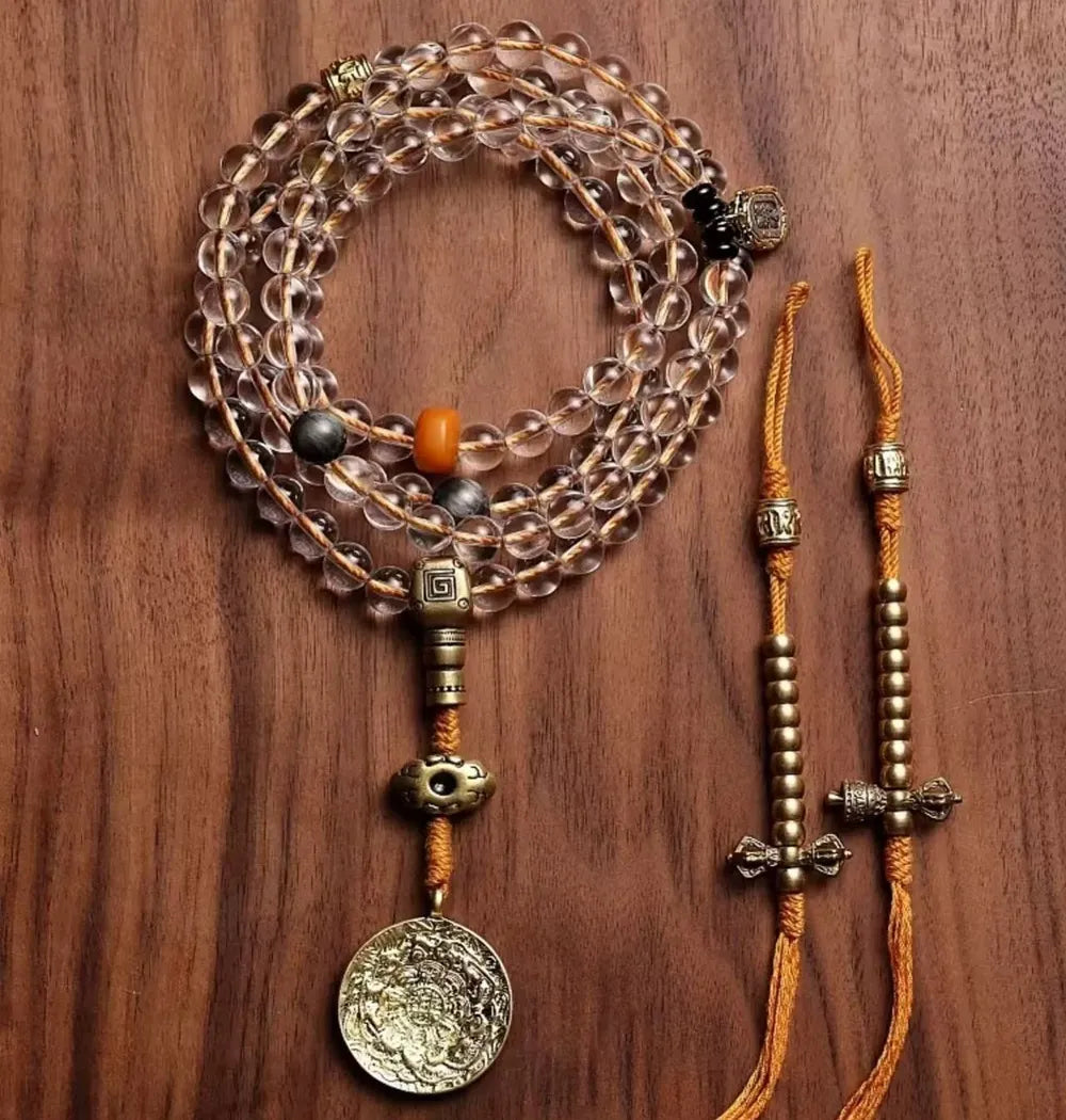 Clear Quartz  108 Mala Beads Bracelet and Necklace