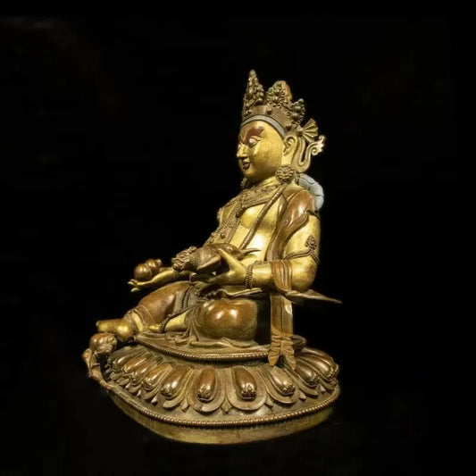 Tibetan Antique Gilded Yellow Jambhala Statue from Shalu Monastery