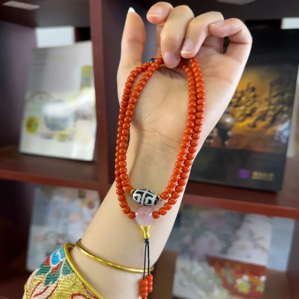Natural Premium Nanhong Agate 108 Buddhist Beads Auspicious Prayer Bead Bracelet Necklace