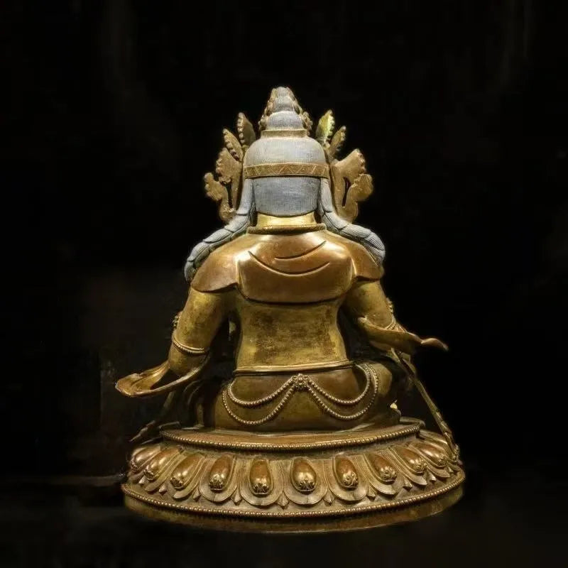 Tibetan Antique Gilded Yellow Jambhala Statue from Shalu Monastery