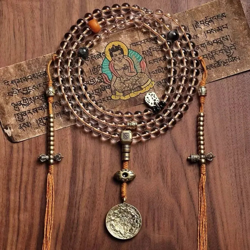 Clear Quartz  108 Mala Beads Bracelet and Necklace