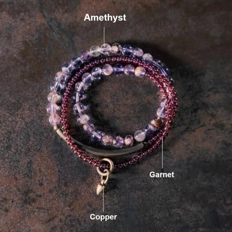 Amethyst Ghost and Garnet Bracelet with Copper