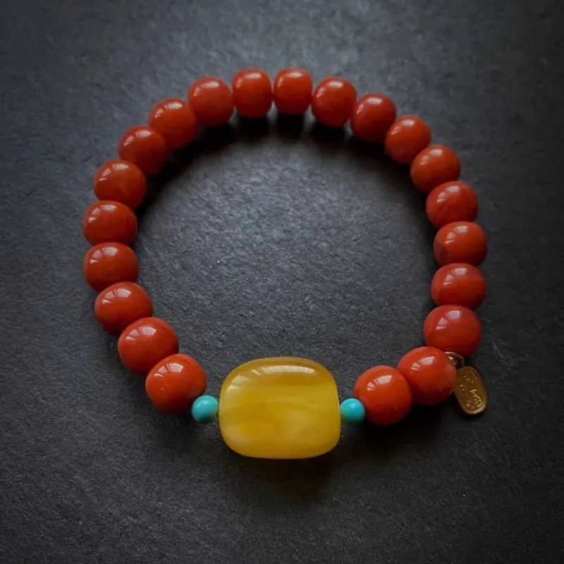 Natural South Red Agate with Amber Bracelet for Harmony Blessings