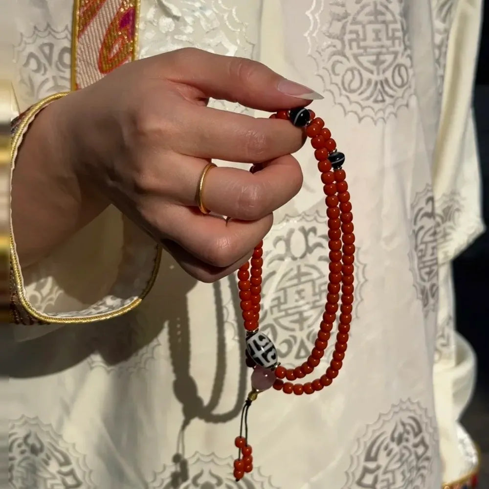 Natural Premium Nanhong Agate 108 Buddhist Beads Auspicious Prayer Bead Bracelet Necklace