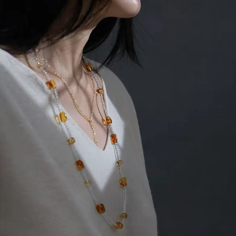 Citrine and Amber Creativity Wealth Energy Bracelet and Necklace