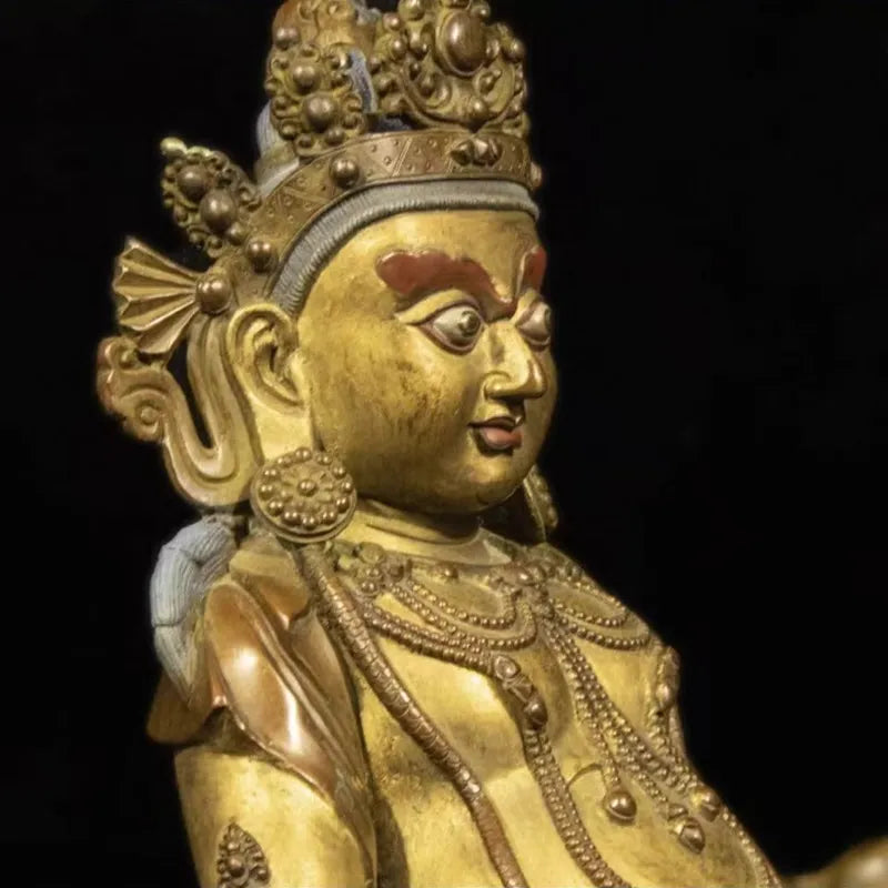 Tibetan Antique Gilded Yellow Jambhala Statue from Shalu Monastery