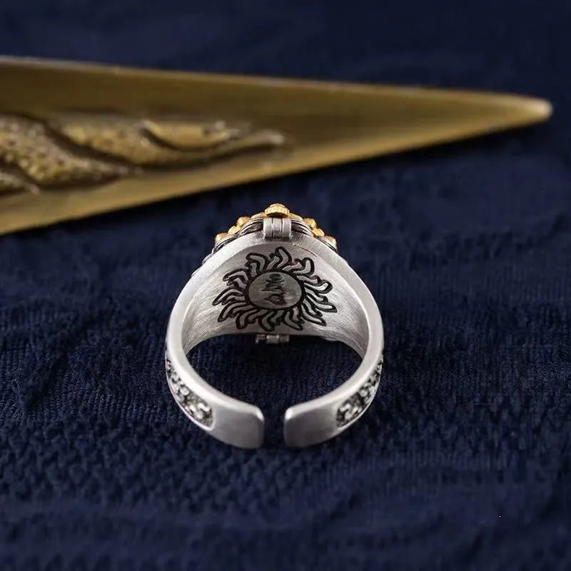 Black Jambhala S925 Silver Ring for Wealth and Wisdom in Motion