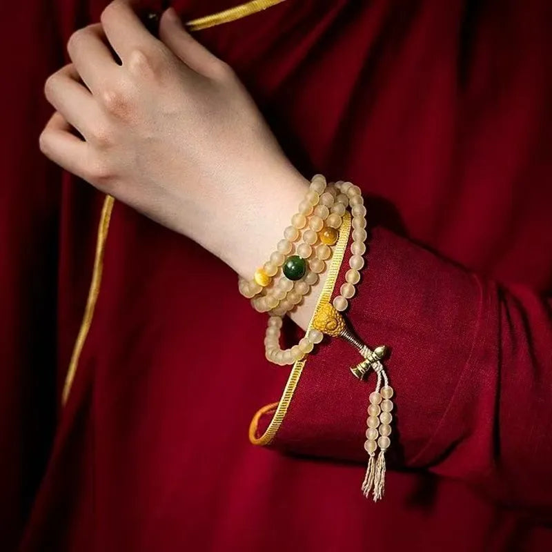 Guardian Natural Horn Bone Blessing 108 Mala Beads Necklace