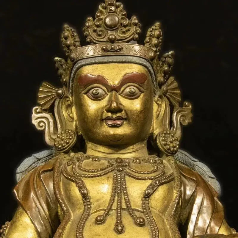 Tibetan Antique Gilded Yellow Jambhala Statue from Shalu Monastery