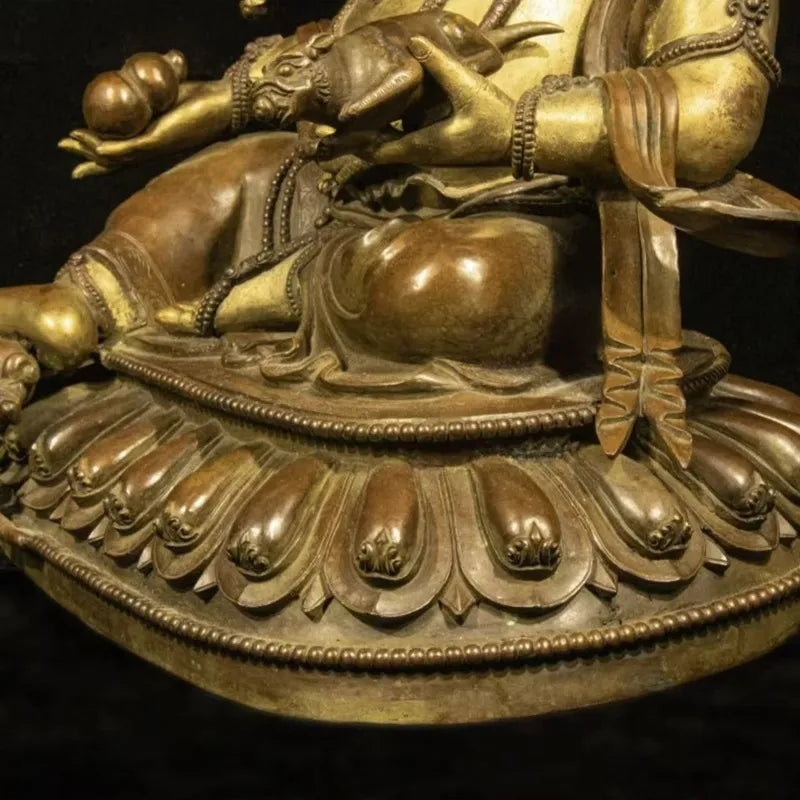 Tibetan Antique Gilded Yellow Jambhala Statue from Shalu Monastery
