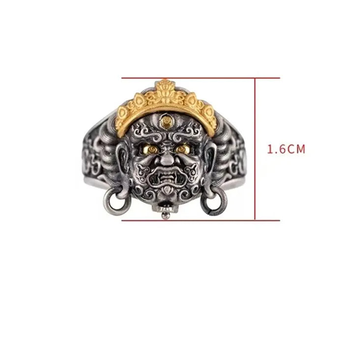 Black Jambhala S925 Silver Ring for Wealth and Wisdom in Motion