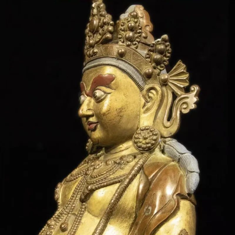 Tibetan Antique Gilded Yellow Jambhala Statue from Shalu Monastery
