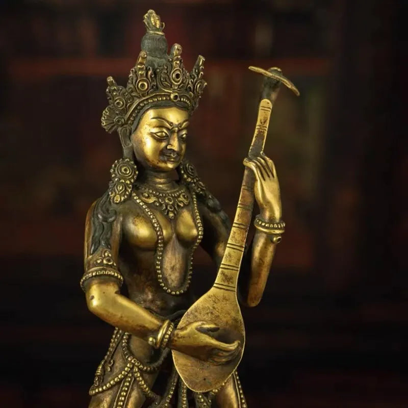 Protective and Wisdom Energy Copper Saraswati Buddha Statue