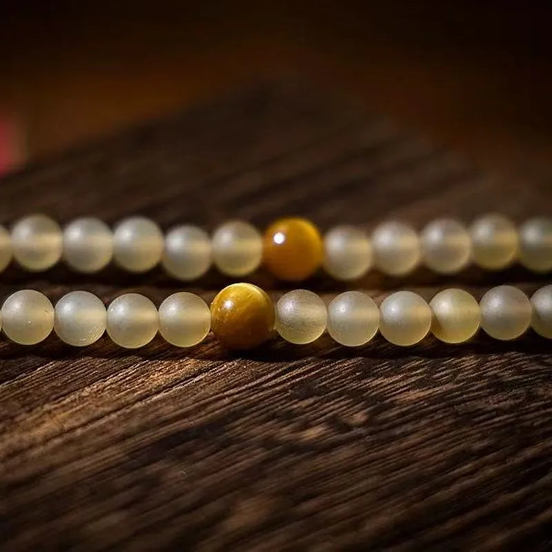 Guardian Natural Horn Bone Blessing 108 Mala Beads Necklace